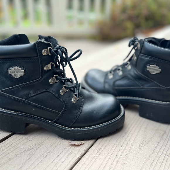 Women’s Harley Davidson Black Leather Riding Boots Sz 7 1/2 SIDE ZIP - Picture 10 of 11